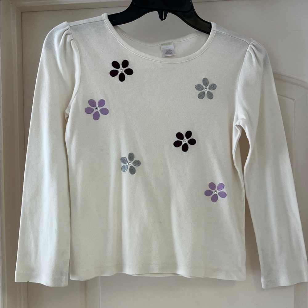 Gymboree Ribbed Long Sleeve Shirt With Embroidered Flowers
